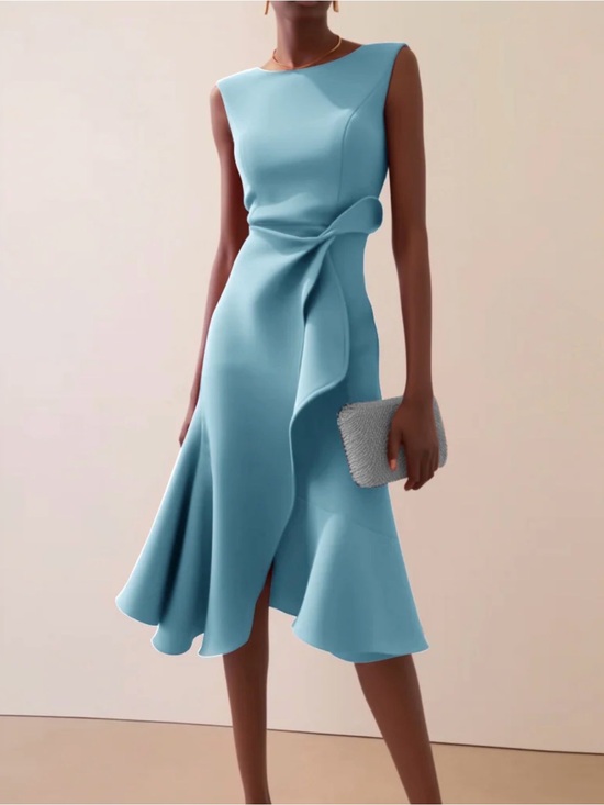 Fehaute Dresses & Skirts - Fehaute Light Blue Elegant Sleevless Midi A-line Dress with Waist Twist